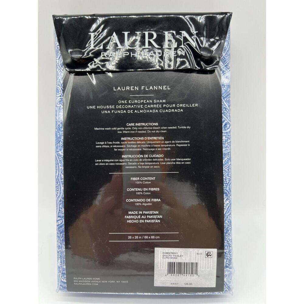 Lauren Ralph Lauren Flannel One European Sham 26”X26” 100% Cotton $125 - Picture 2 of 10
